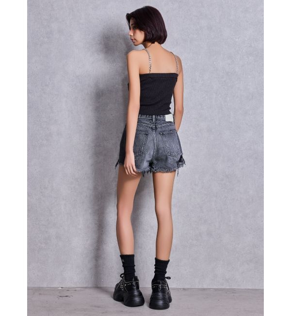 GYDA「ハイウエストBACK RIPPEDデニムショートパンツ」|デニム|