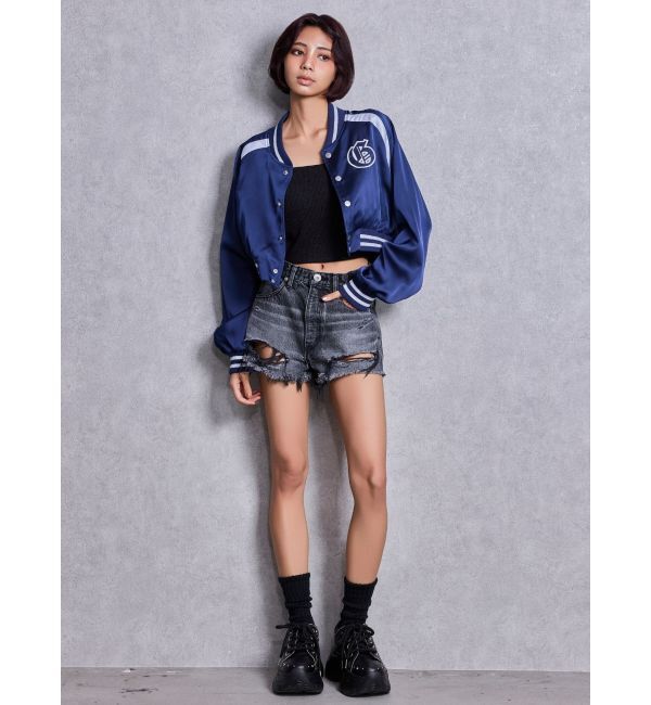 GYDA「ハイウエストBACK RIPPEDデニムショートパンツ」|デニム|