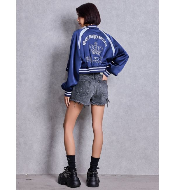 GYDA「ハイウエストBACK RIPPEDデニムショートパンツ」|デニム|