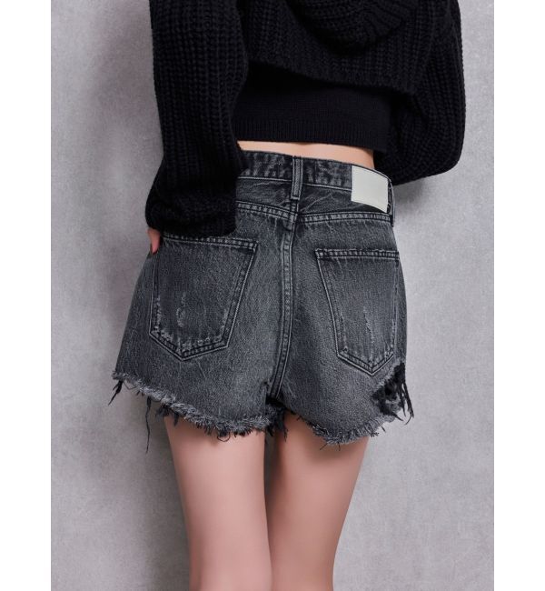 GYDA「ハイウエストBACK RIPPEDデニムショートパンツ」|デニム|