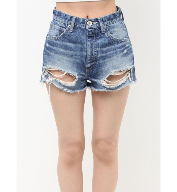 GYDA「ハイウエストBACK RIPPEDデニムショートパンツ」|デニム|
