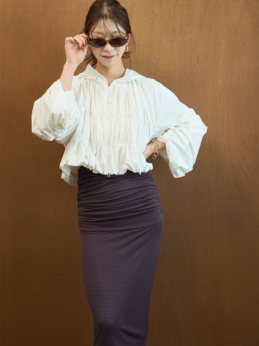 emmi atelier「【Movique】シャーリングブルゾン/撥水/UVカット/接触冷感」|ブルゾン・スタジャン|