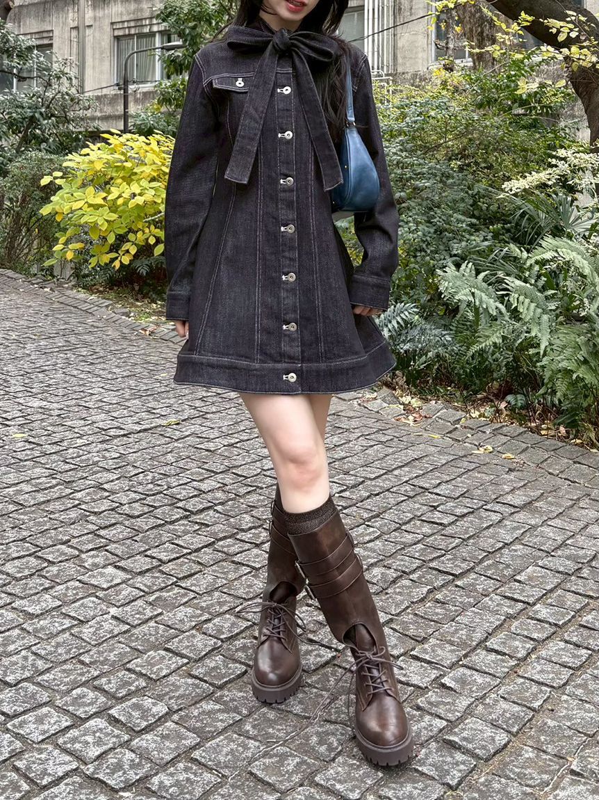 LILY BROWN「ボウタイデニムミニワンピース」|ワンピース|