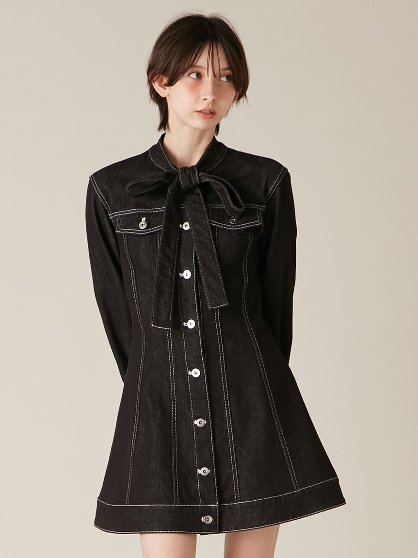 LILY BROWN「ボウタイデニムミニワンピース」|ワンピース|