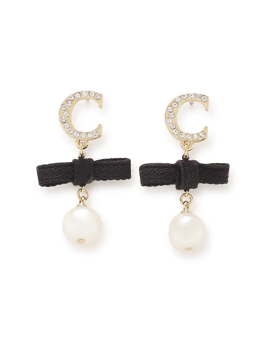 CELFORD「Cロゴガラスパールリボンピアス」|ピアス|GLD