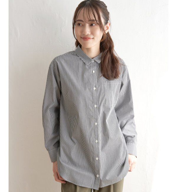 ikka「ストライプ長袖シャツ」|シャツ・ブラウス|グレー