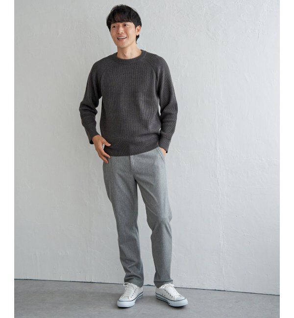 ikka「ウォッシャブル畦クルーネックニット」|プルオーバー|