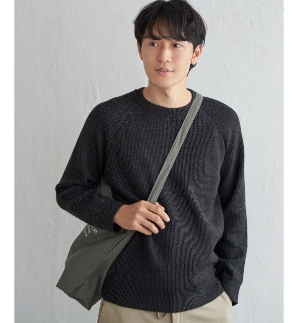 ikka「ウォッシャブル畦クルーネックニット」|プルオーバー|ネイビーブルー