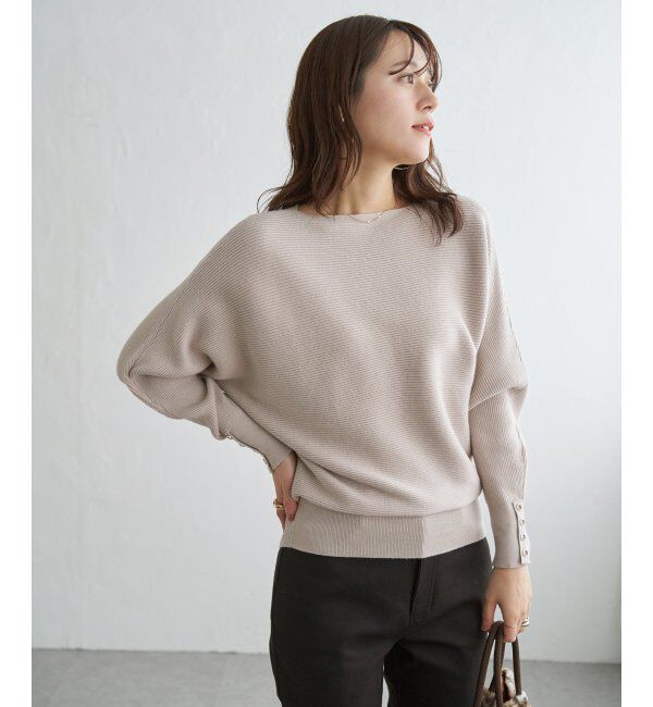 IKKA LOUNGE「横リブドルマンラメニットプルオーバー」|プルオーバー|ベージュ