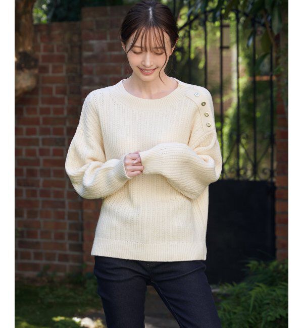 ikka「片ボタン変形リブニットプルオーバー」|プルオーバー|