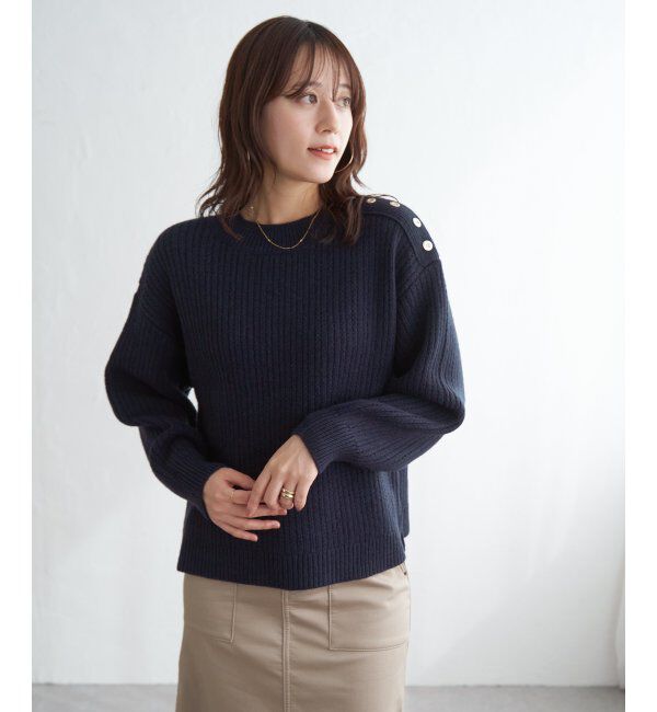 ikka「片ボタン変形リブニットプルオーバー」|プルオーバー|