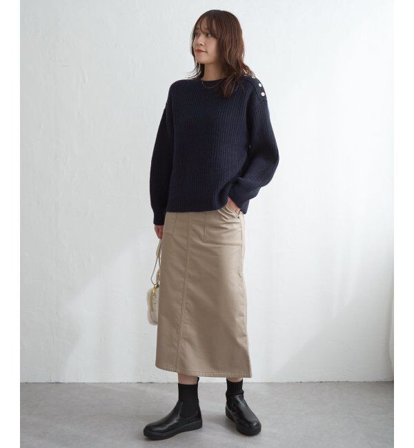 ikka「片ボタン変形リブニットプルオーバー」|プルオーバー|