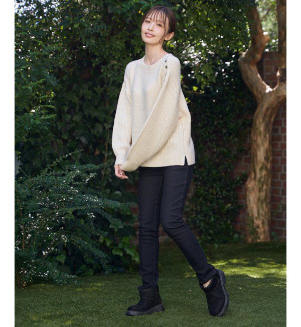 ikka「片ボタン変形リブニットプルオーバー」|プルオーバー|