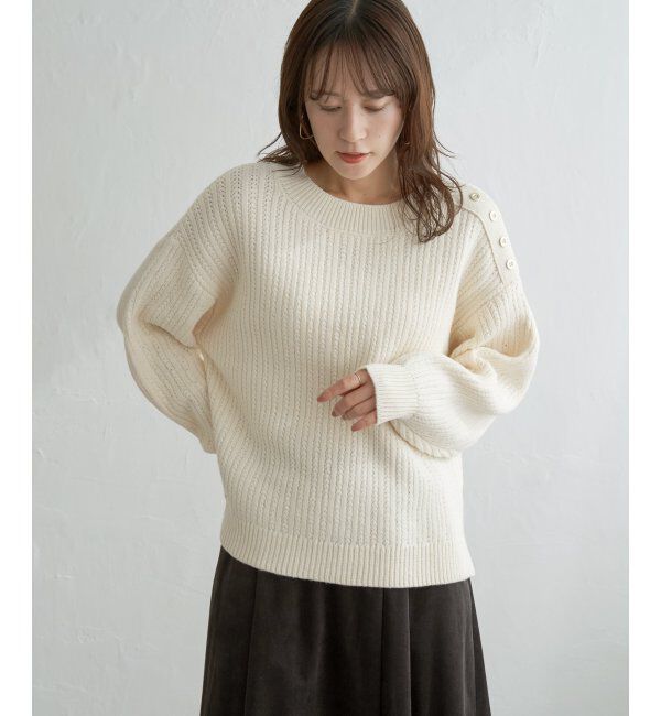 ikka「片ボタン変形リブニットプルオーバー」|プルオーバー|