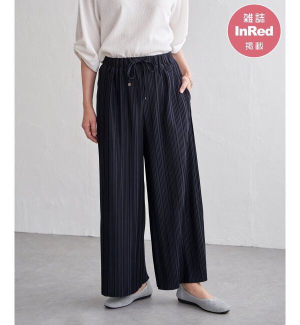 ikka「【雑誌InRed4月号掲載】カットプリーツワイドパンツ【親子コーデ】」|キュロット|ネイビーブルー