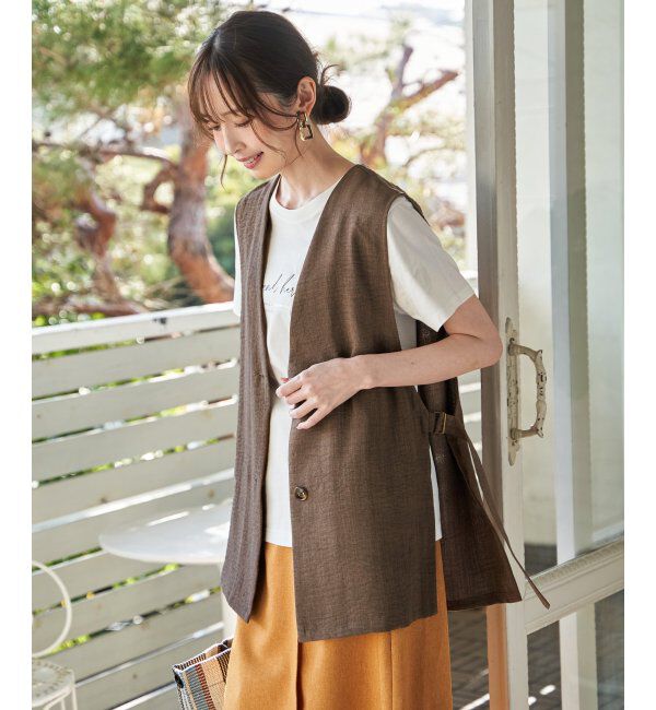 ikka「ノーカラーサイドベルトジレ」|ダウンベスト・ベスト|