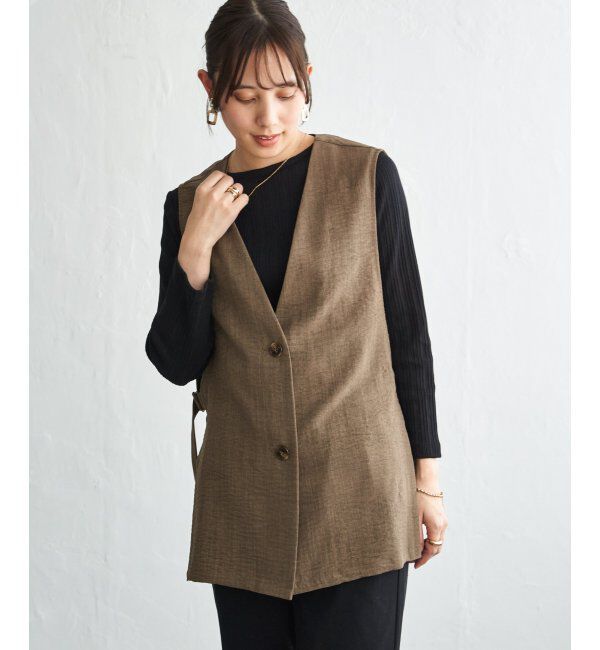 ikka「ノーカラーサイドベルトジレ」|ダウンベスト・ベスト|