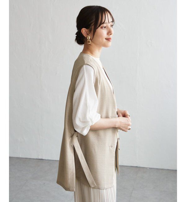 ikka「ノーカラーサイドベルトジレ」|ダウンベスト・ベスト|