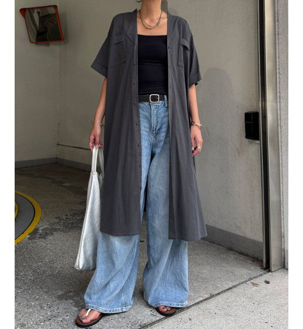 Lbc with Life「ダブルポケットVネックシャツワンピース」|ワンピース|