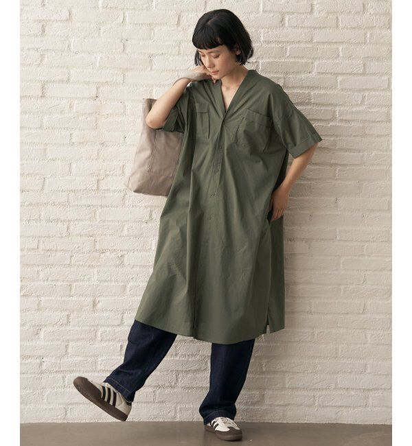 Lbc with Life「ダブルポケットVネックシャツワンピース」|ワンピース|