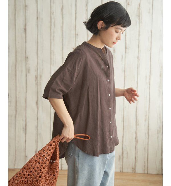 Lbc with Life「リネンコットン5分袖シャツ」|シャツ・ブラウス|