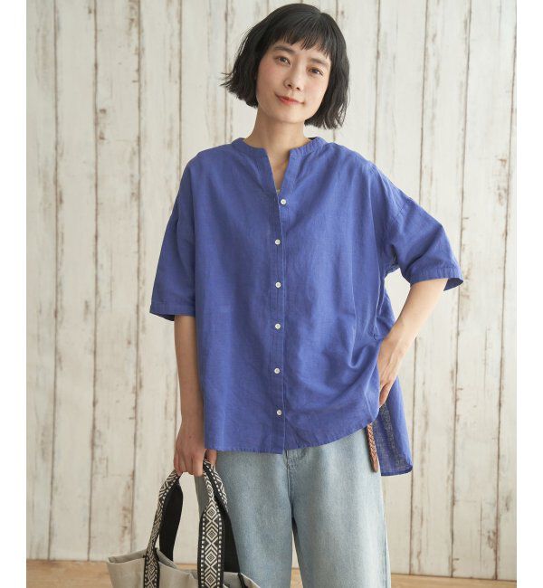 Lbc with Life「リネンコットン5分袖シャツ」|シャツ・ブラウス|