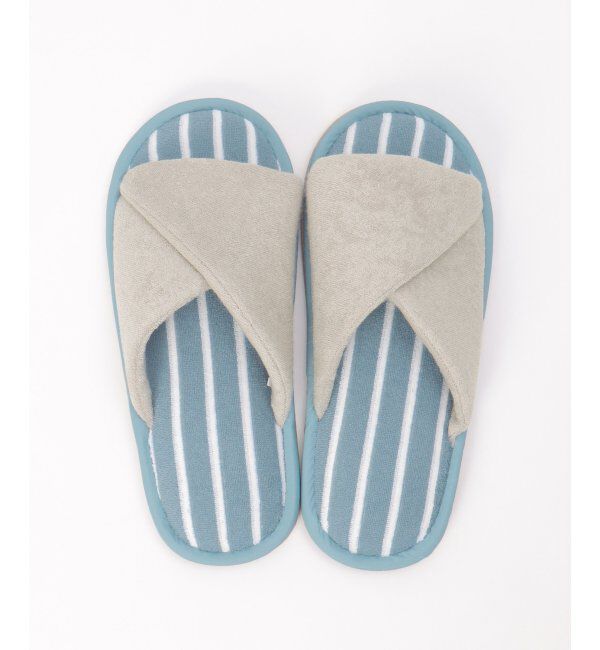 Lbc with Life「クロスパイルスリッパボーダー」|ルームシューズ|ブルー