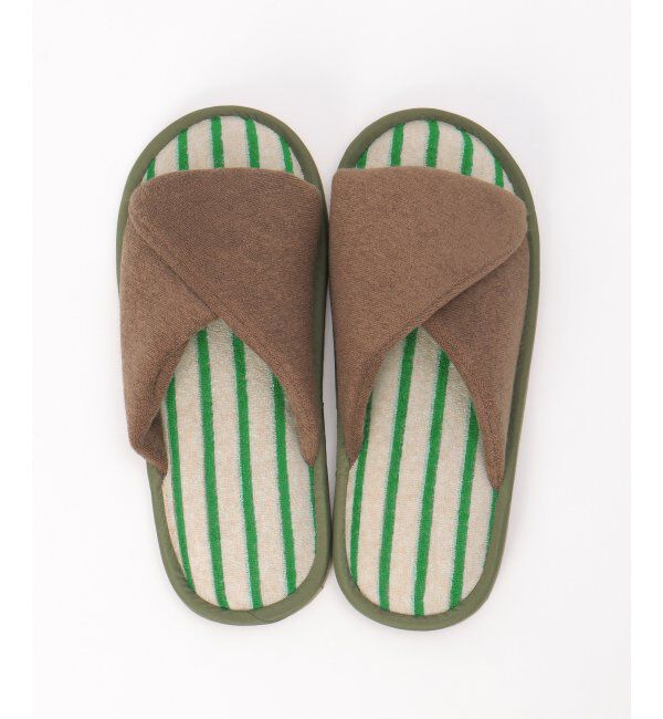 Lbc with Life「クロスパイルスリッパボーダー」|ルームシューズ|ブラウン