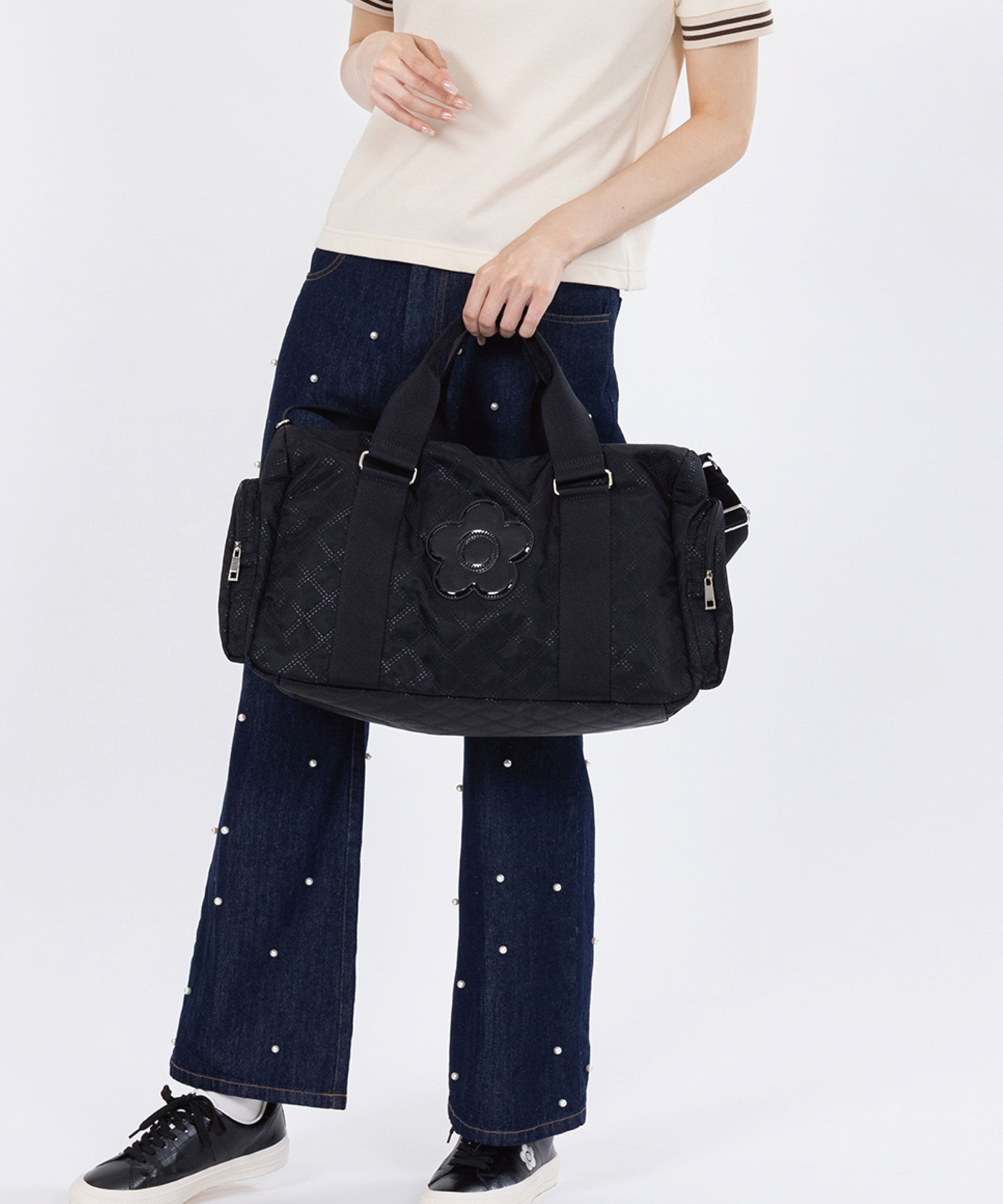 MARY QUANT「ピンソニックキルトデイジー ボストン」|ボストンバッグ|ブラック