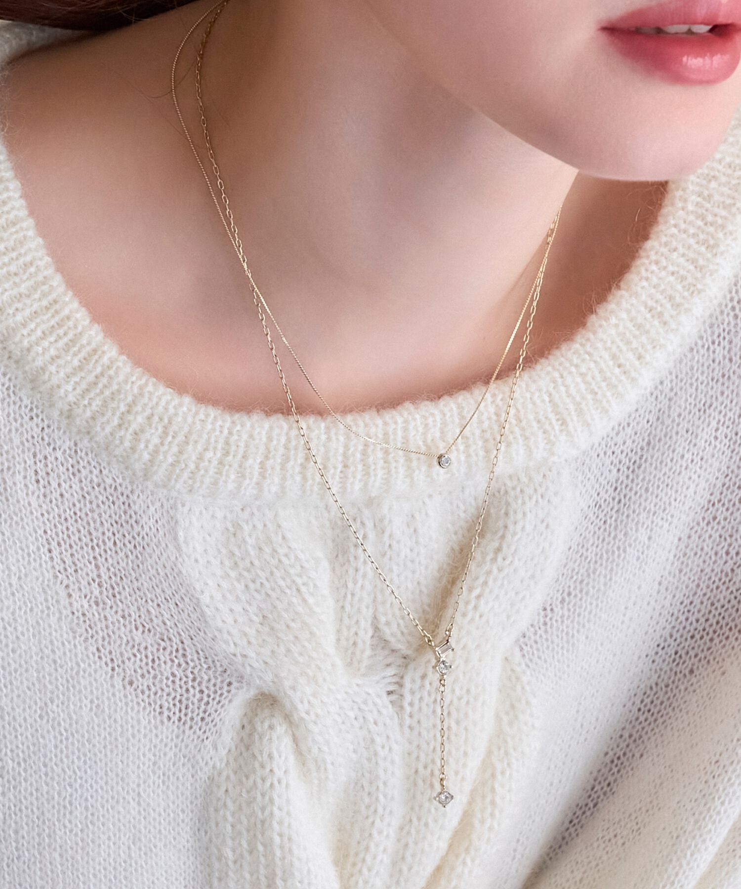 Phoebe「【金属アレルギー対応】ラディアンスビジューYラインネックレス　ゴールド」|ネックレス|