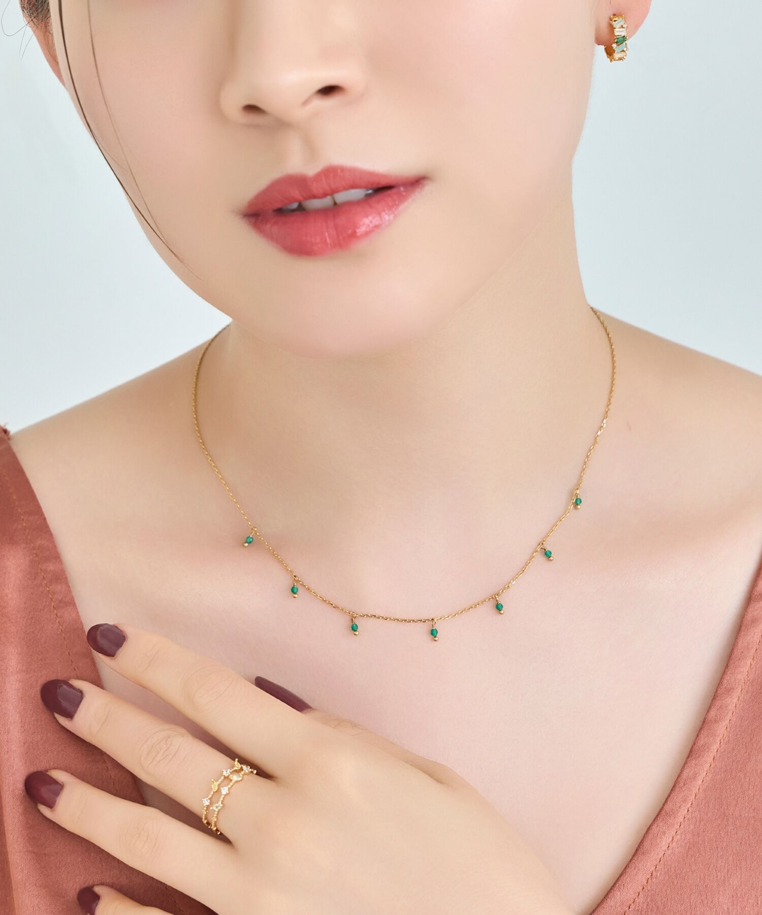 Phoebe「【金属アレルギー対応】カラージェムステーションネックレス/天然石/サージカルステンレス」|ネックレス|