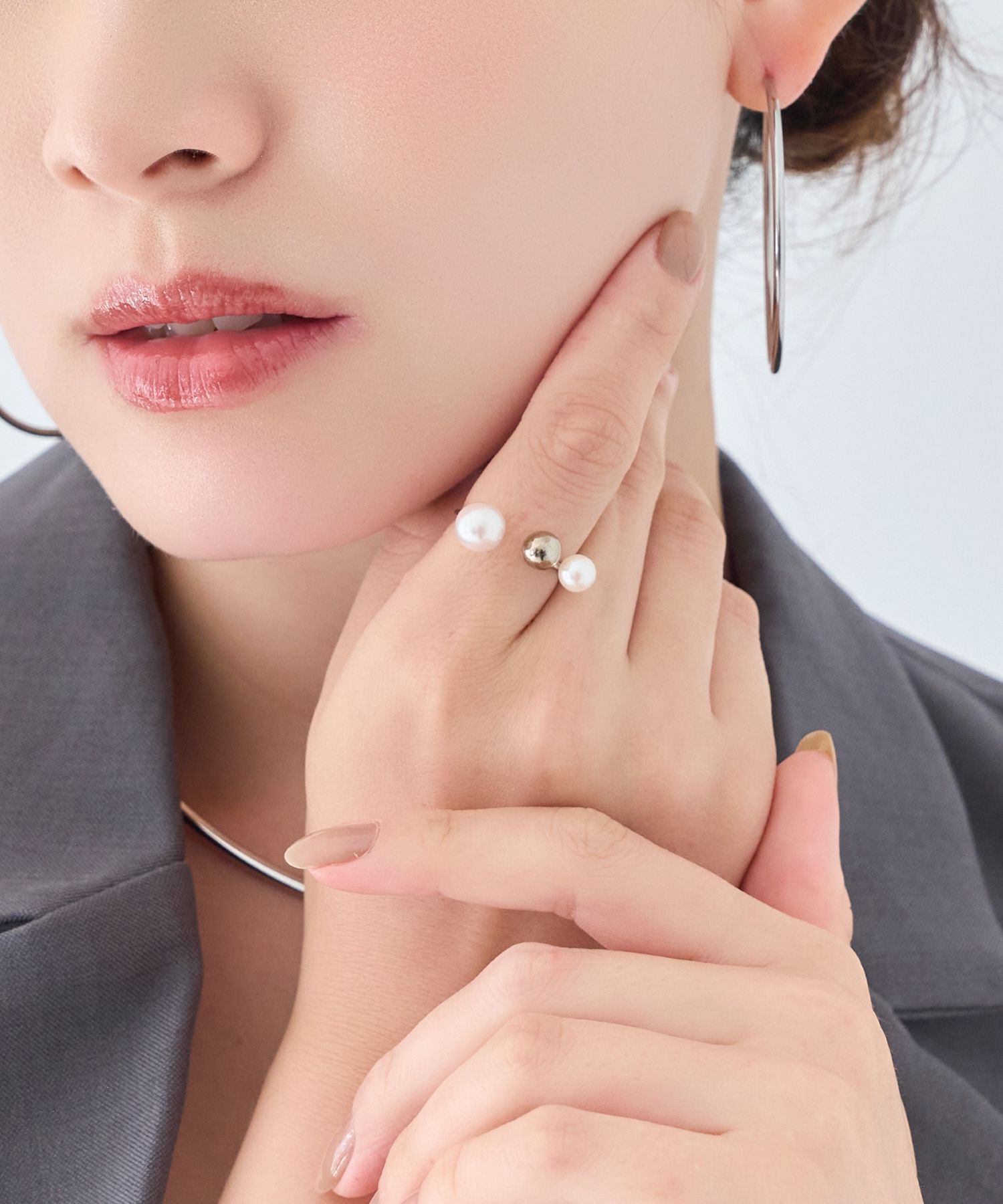 Phoebe「【金属アレルギー対応】ミックスドットリング　シルバー/ニッケルフリー/パール」|リング|