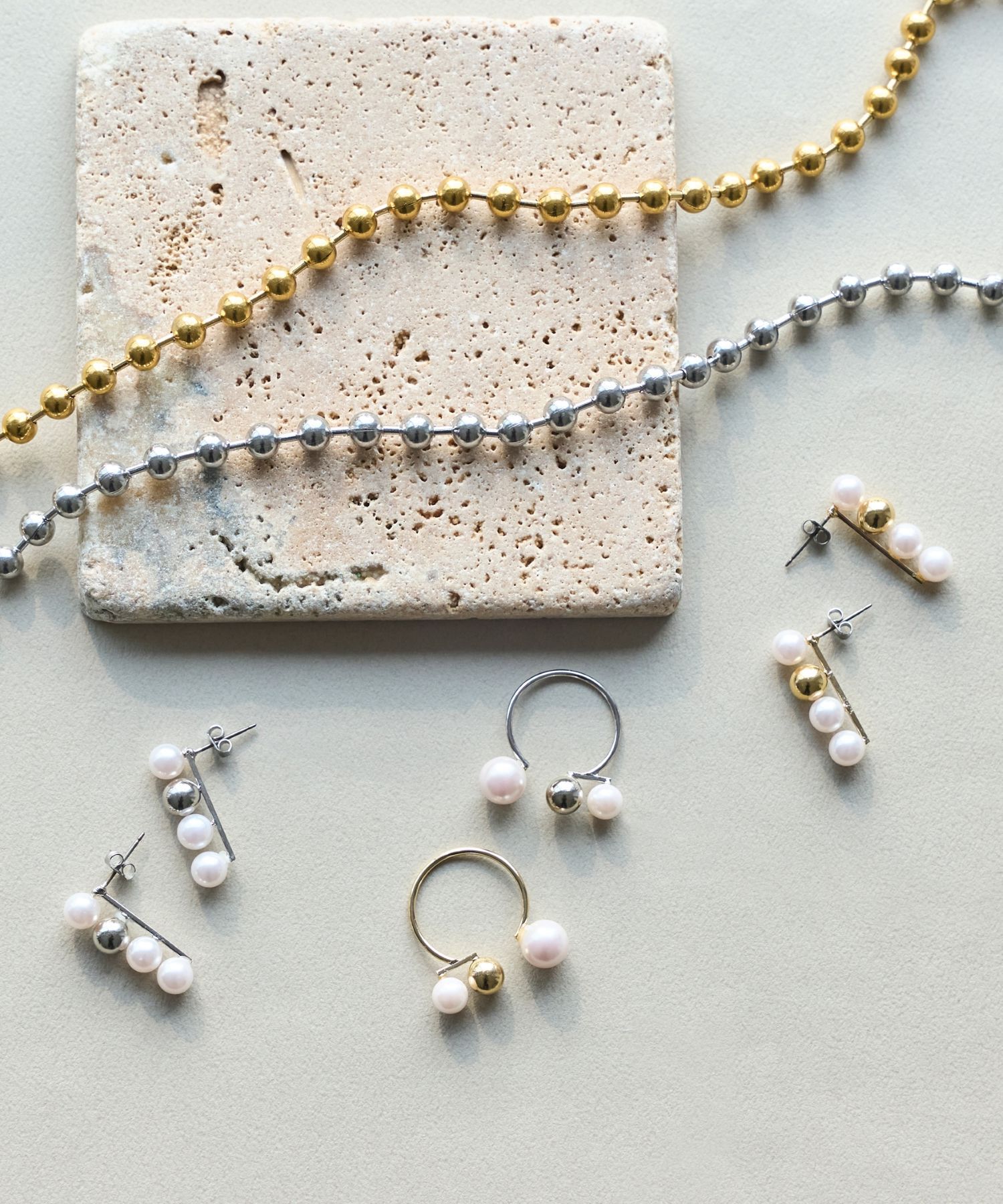 Phoebe「【金属アレルギー対応】ミックスドットリング　シルバー/ニッケルフリー/パール」|リング|