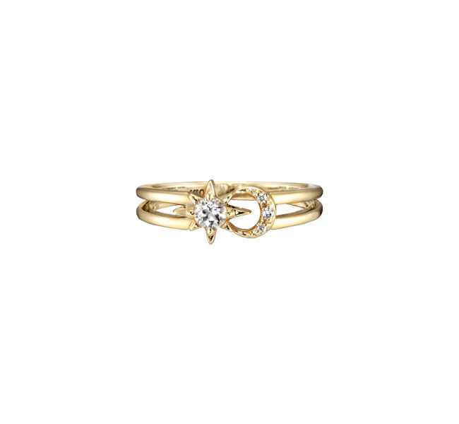 STAR JEWELRY「CROSSING STAR & MOON PINKIE RING」|リング|イエローゴールド