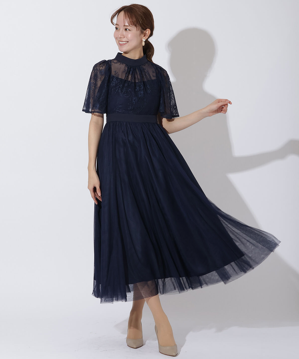 アンドクチュール「コードチュール刺しゅうフレアドレス」|ドレス|ネイビー