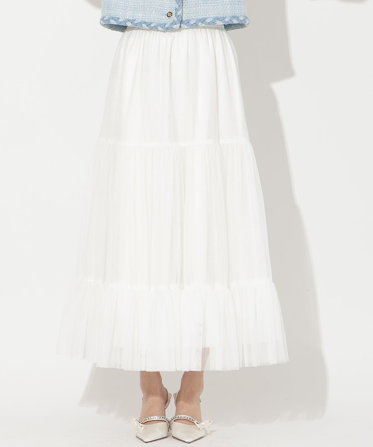 アンドクチュール「チュールティアードギャザースカート」|フレア|