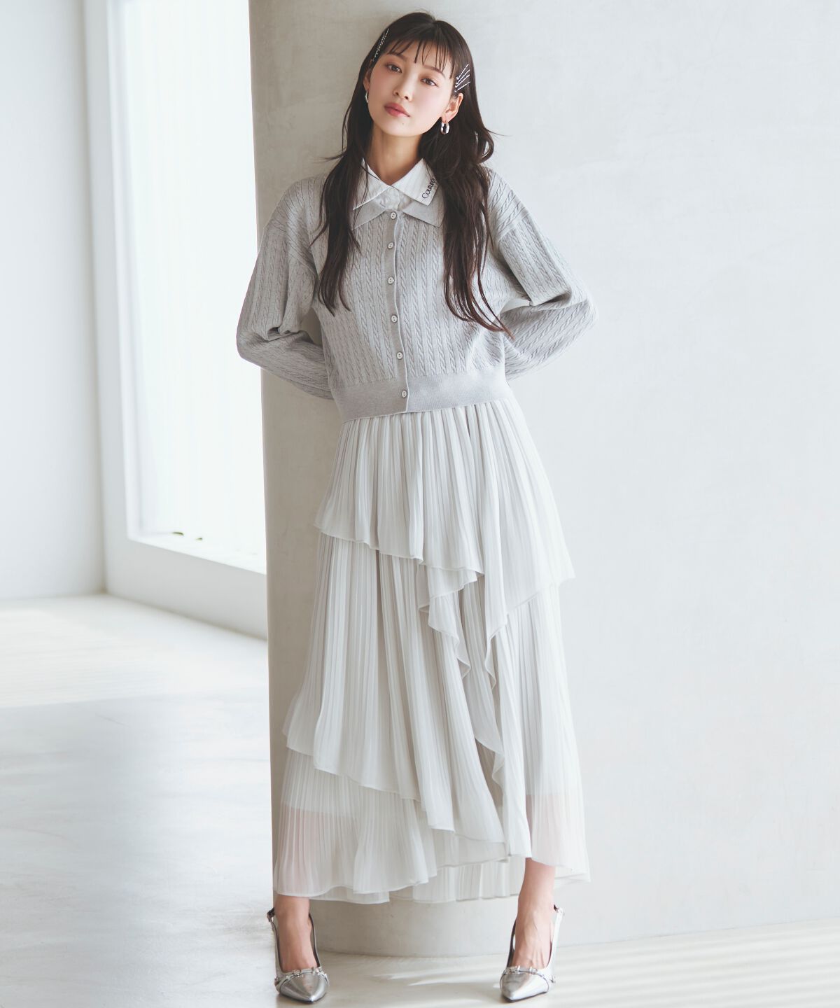 アンドクチュール「ティアードプリーツスカート」|フレア|