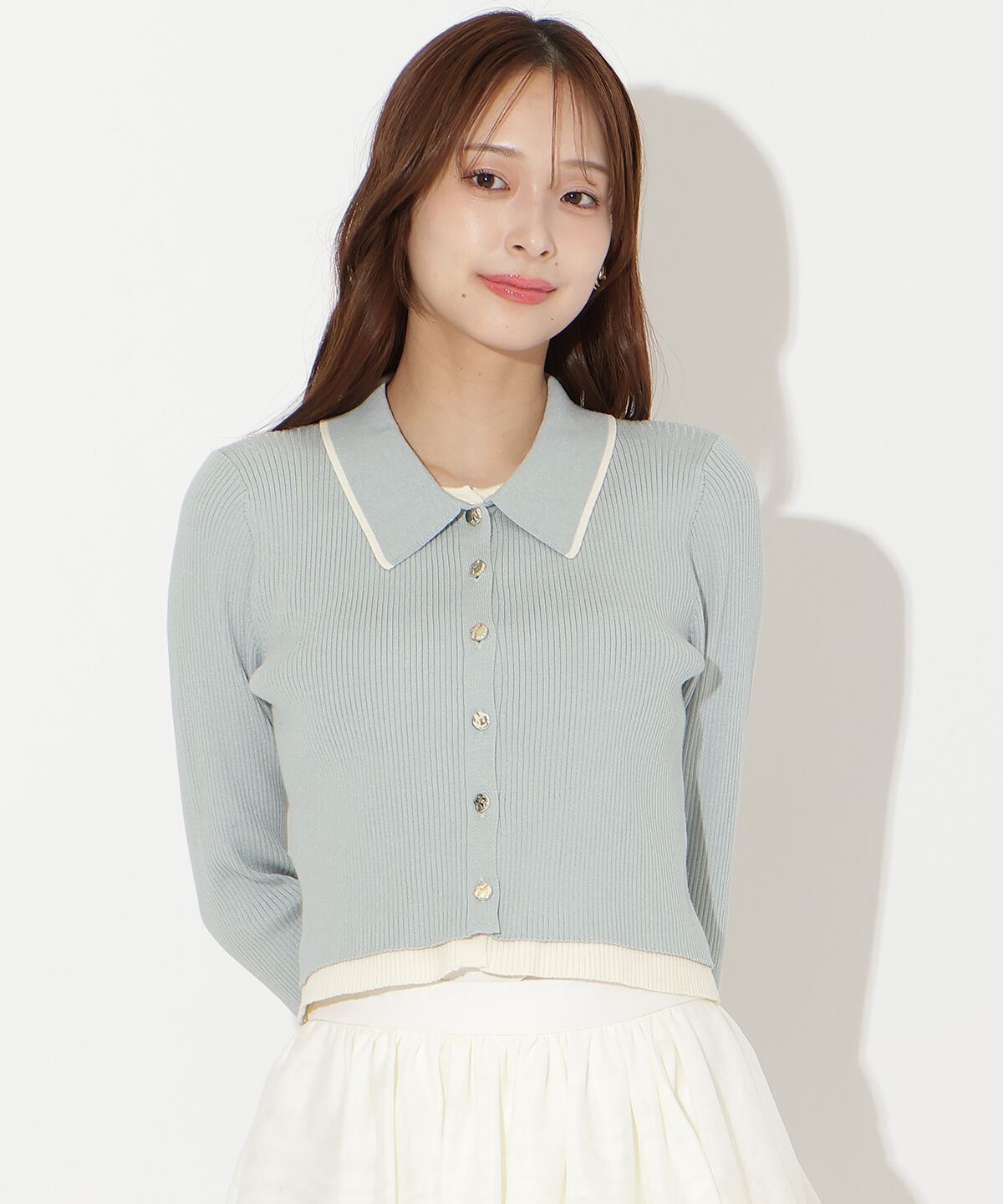 アンドクチュール「襟付きレイヤード風カーディガン」|カーディガン|