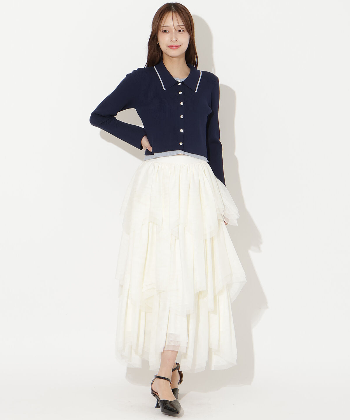 アンドクチュール「襟付きレイヤード風カーディガン」|カーディガン|