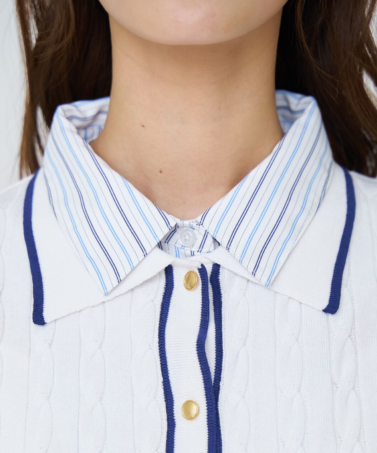 アンドクチュール「配色シャツ襟ペプラムニットプルオーバー」|ニット・セーター|