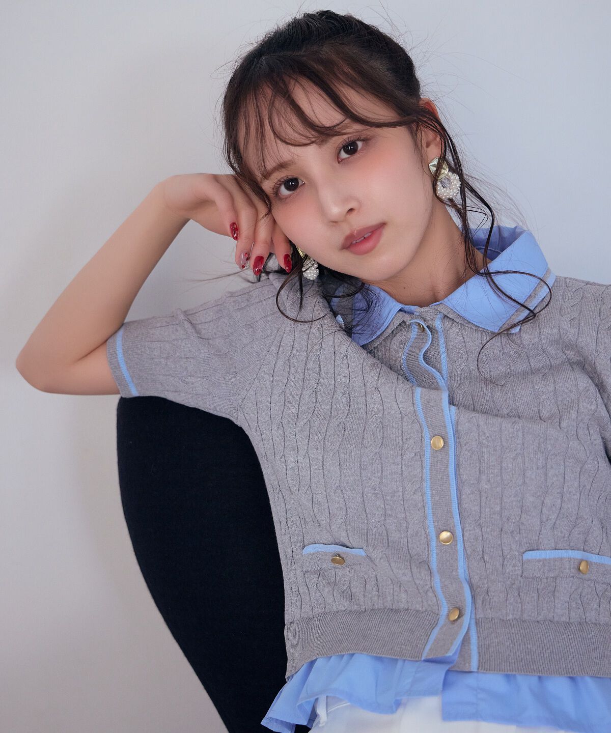 アンドクチュール「配色シャツ襟ペプラムニットプルオーバー」|ニット・セーター|