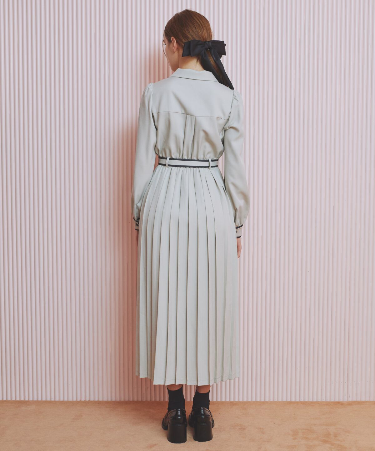 REDYAZEL「バイカラープリーツシャツワンピース」|ワンピース|