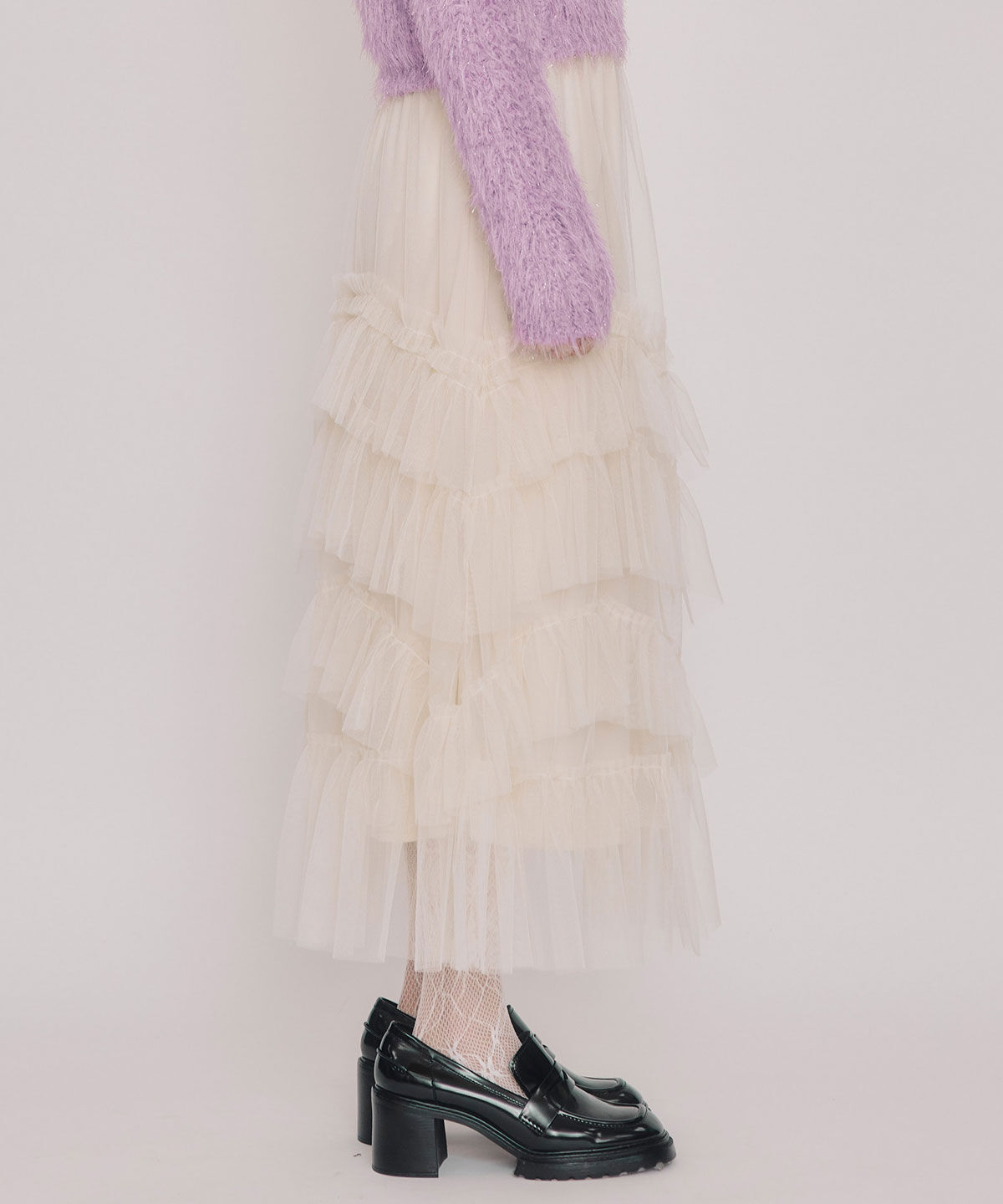 REDYAZEL「ギャザーチュールティアードロングスカート」|フレア|