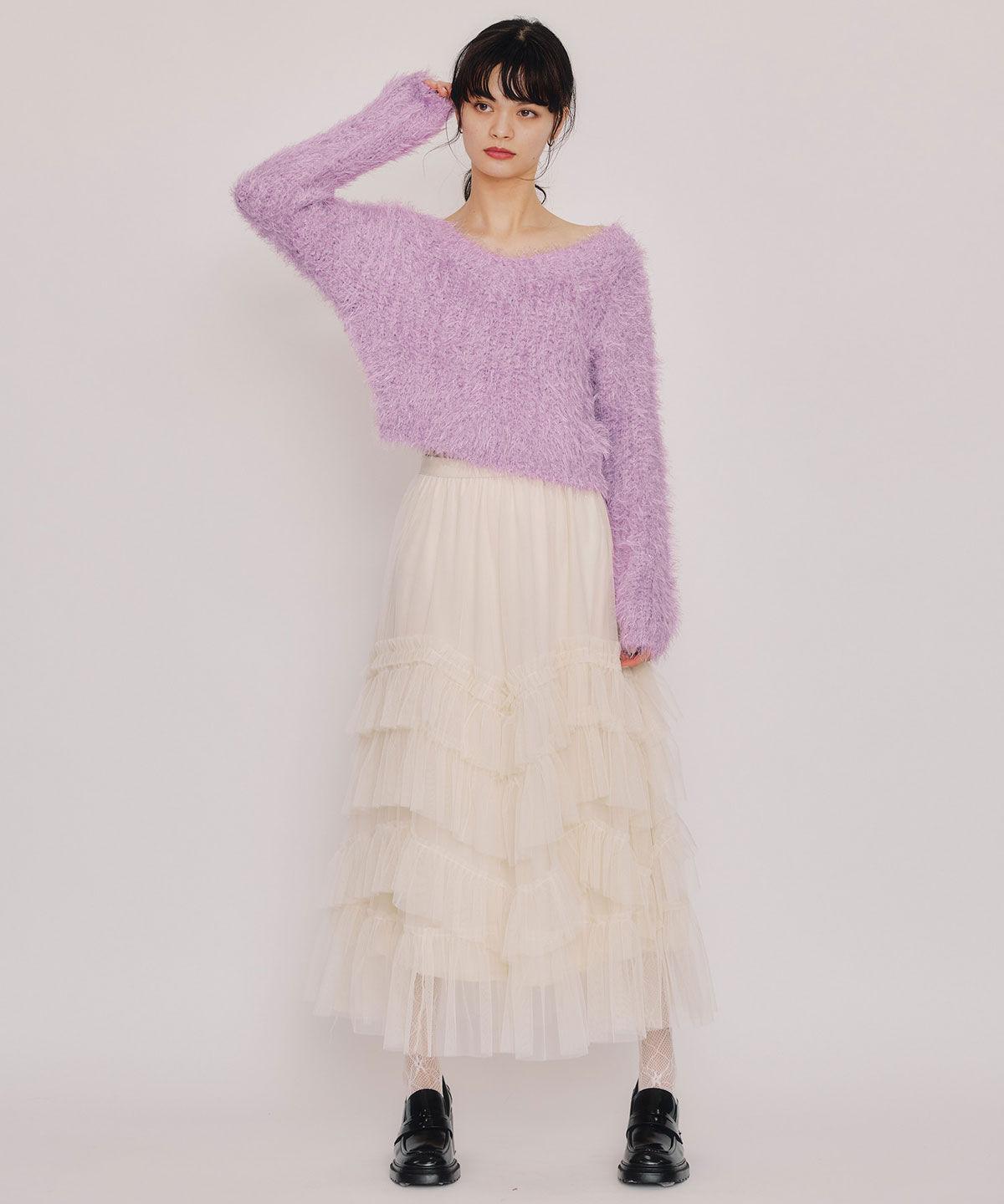 REDYAZEL「ギャザーチュールティアードロングスカート」|フレア|