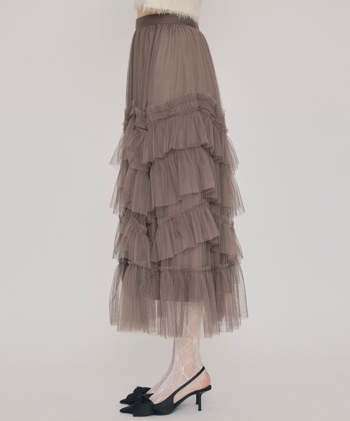 REDYAZEL「ギャザーチュールティアードロングスカート」|フレア|