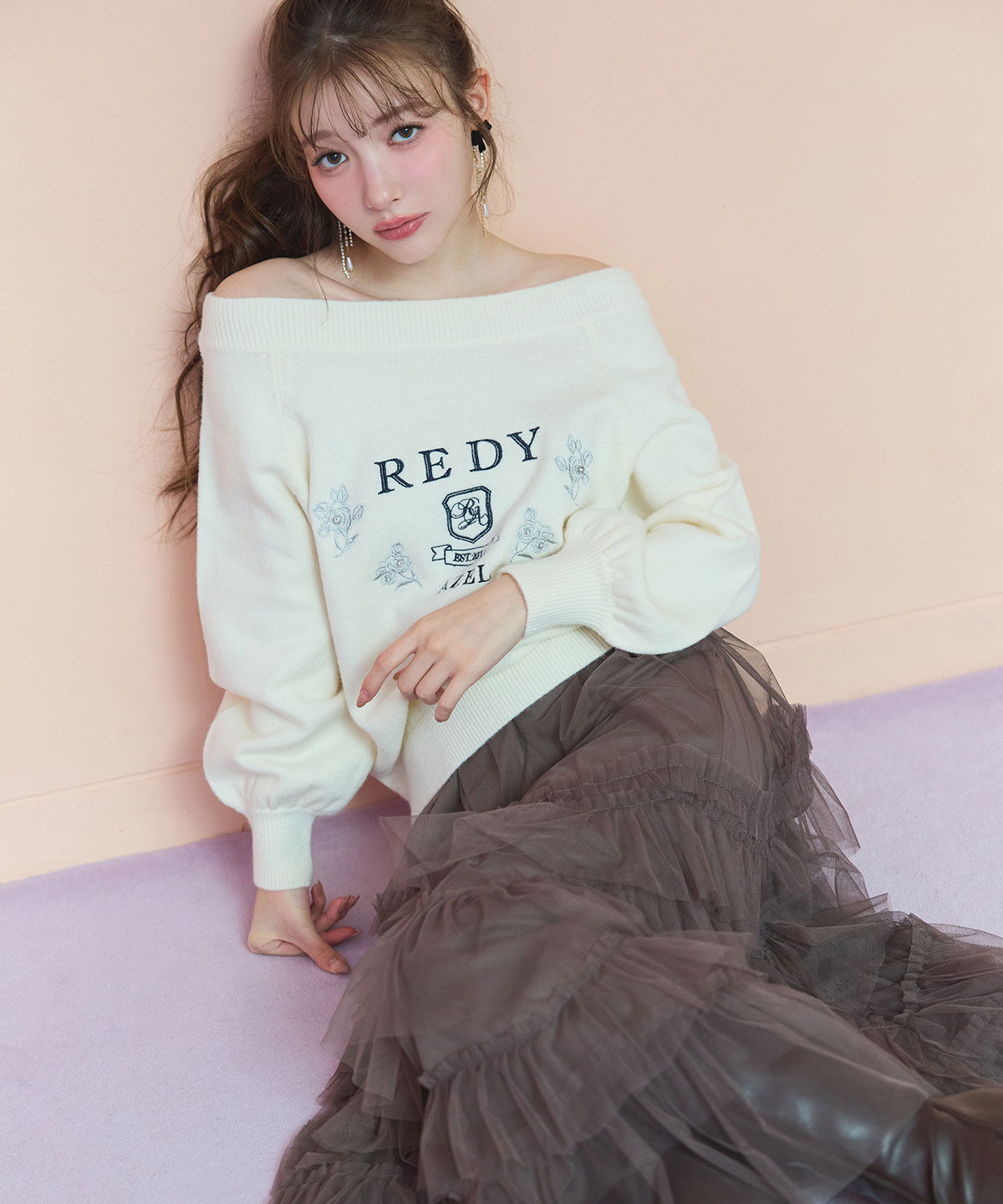 REDYAZEL「ギャザーチュールティアードロングスカート」|フレア|