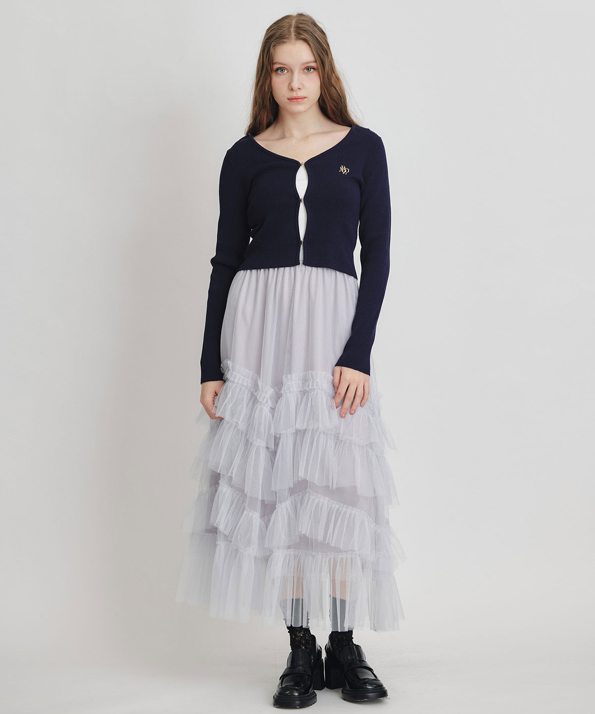 REDYAZEL「ギャザーチュールティアードロングスカート」|フレア|