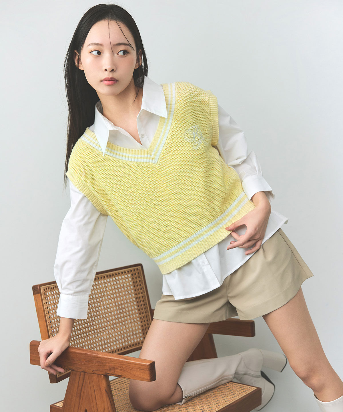 REDYAZEL「カレッジライクラインベスト&times;シャツブラウス」|ニット・セーター|