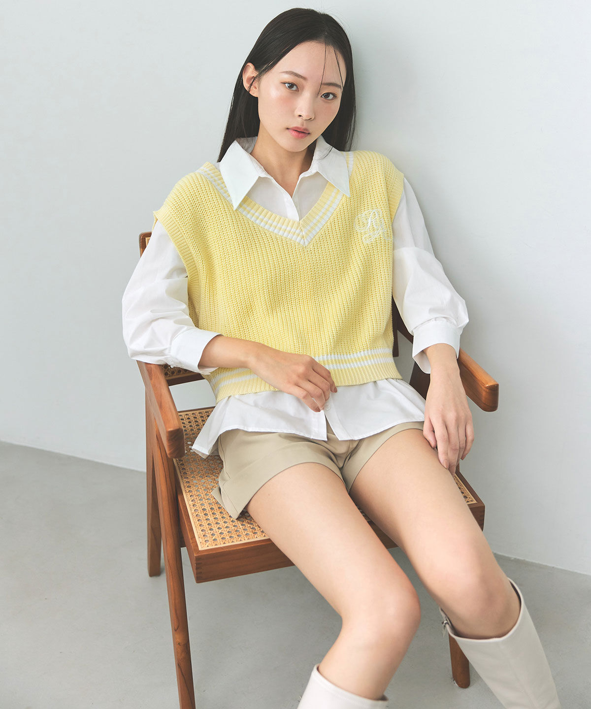 REDYAZEL「カレッジライクラインベスト&times;シャツブラウス」|ニット・セーター|