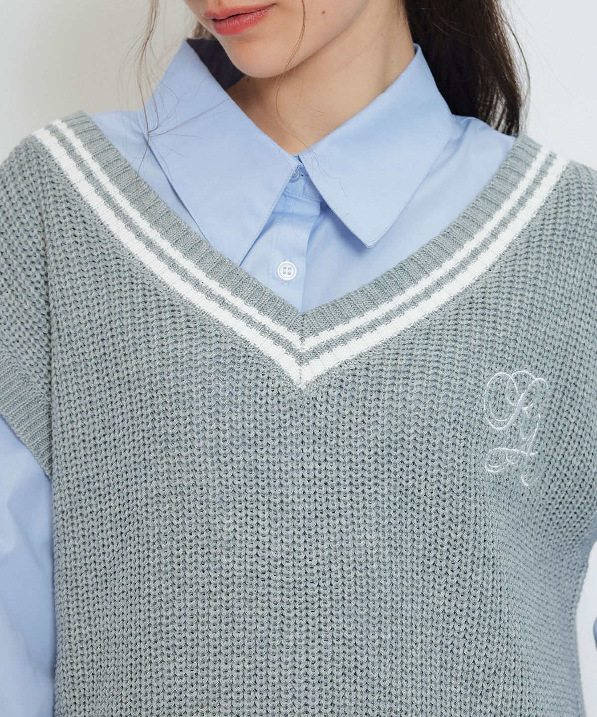 REDYAZEL「カレッジライクラインベスト&times;シャツブラウス」|ニット・セーター|